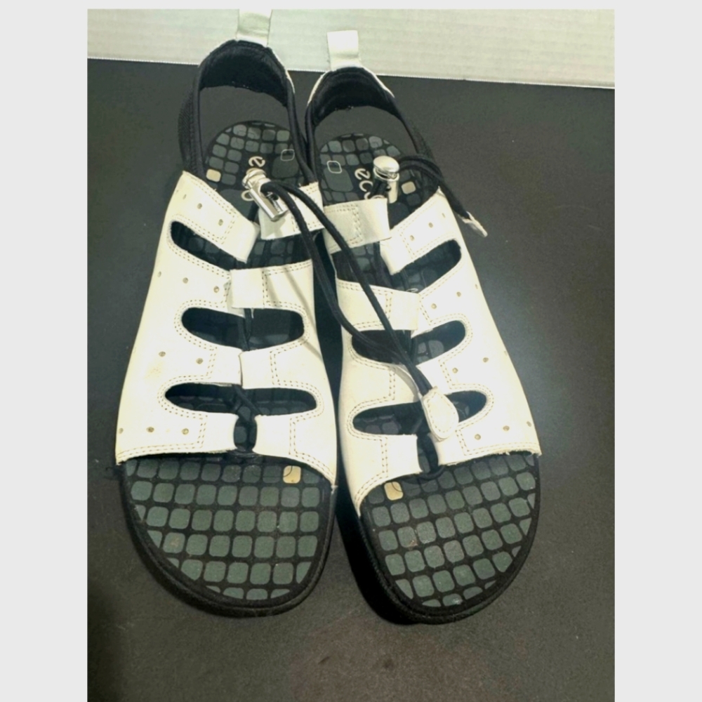 Ecco Leather Sandals Toggle Shoes Womens EU 41 Ghillie Comfort Strap - Picture 6 of 12